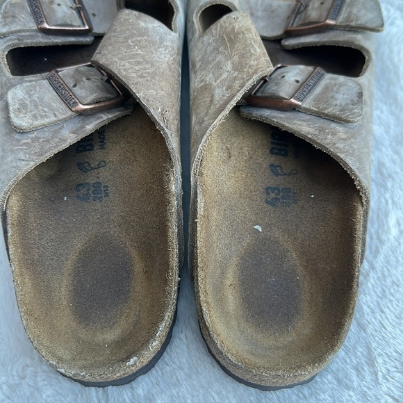 Birkenstock Arizona Suede Leather Taupe Green Two Strap Sandals Size 43 Mens 10 - Picture 3 of 11